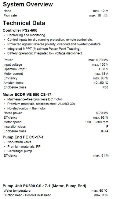Lorentz Solcellspumppaket PS2-600 CS-17-1