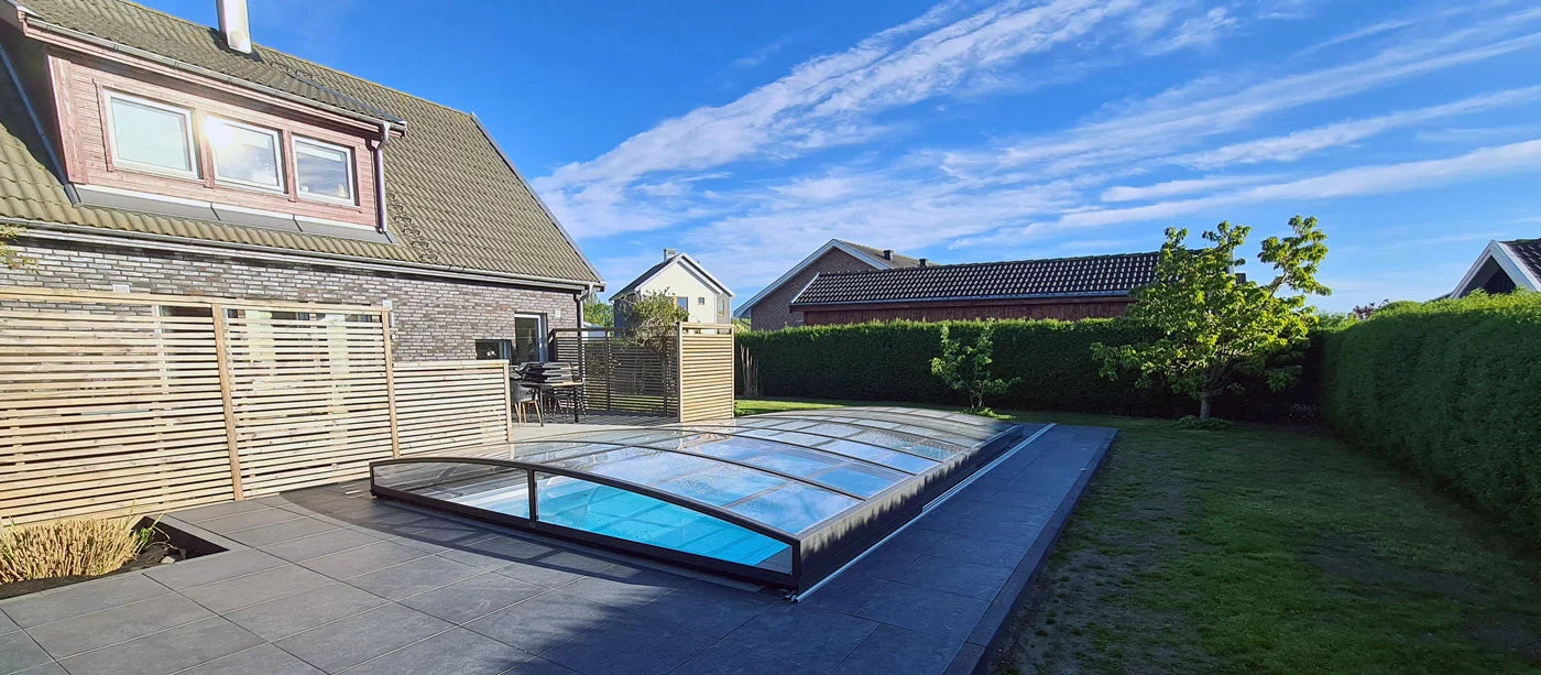Pooloverdækning Sydney 4×7 (Enkelt skinne, Antracit)