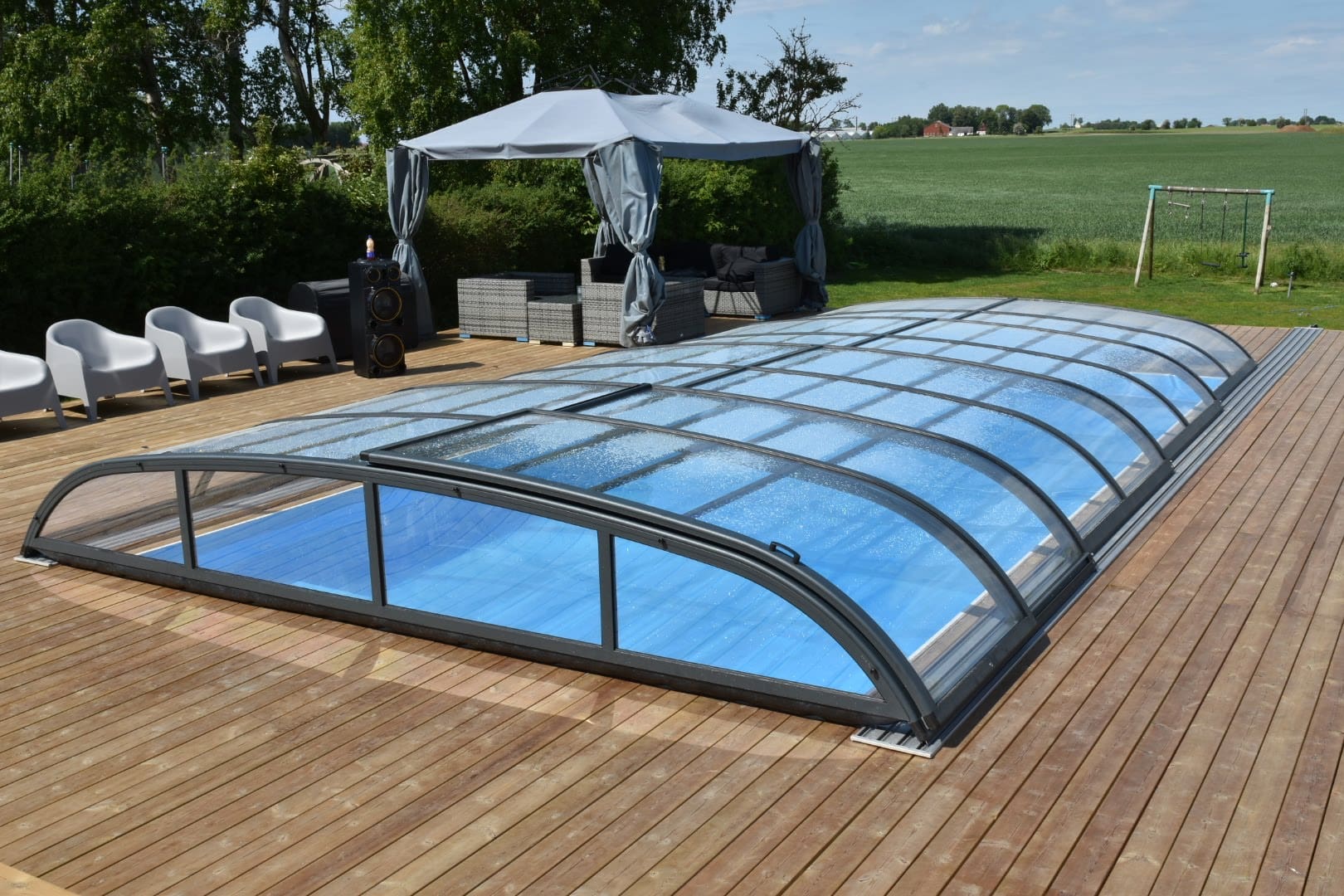 Pooloverdækning NIVO KIT 750B 3,5×7 (klart glas, sidedør)