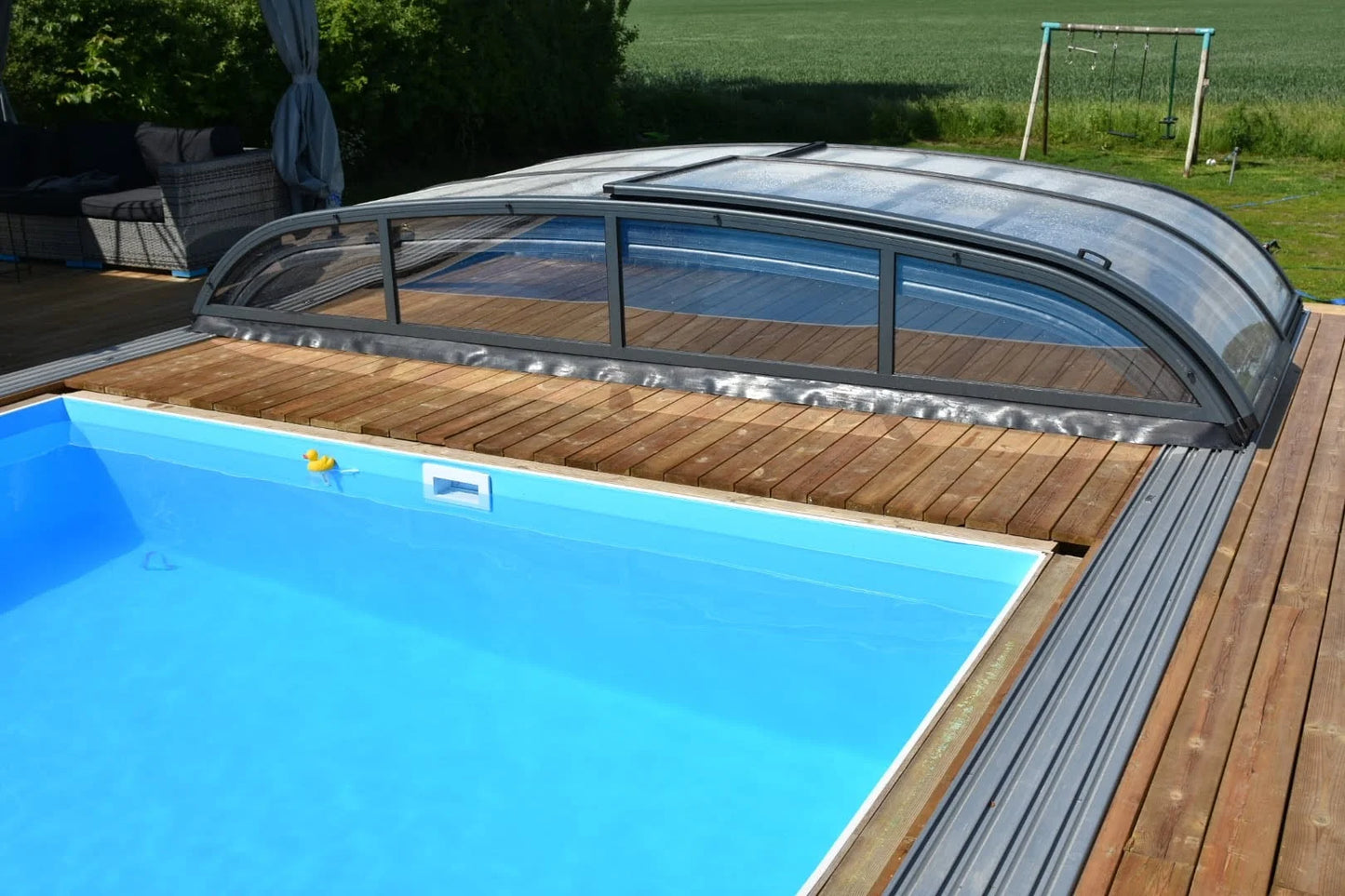 Pooloverdækning NIVO KIT 750B 3,5×7 (klart glas, sidedør)