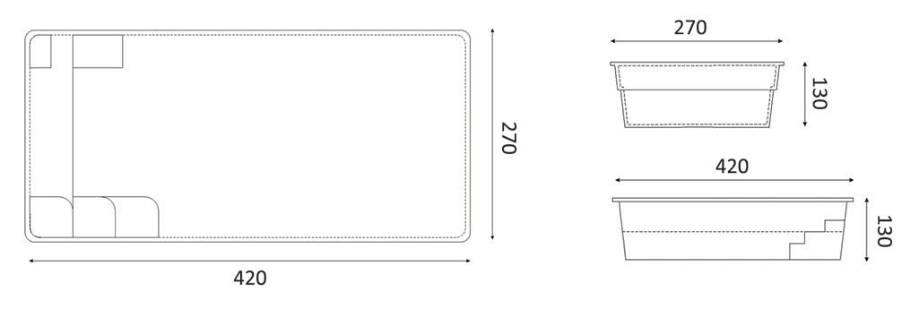 Glasfiberpool Saba 500 5,00m x 3,00m x 1,45m